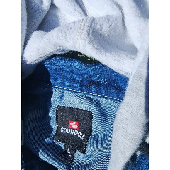 South Pole Men’s Paint Splash Blue Denim & Gray Removable Hoodie Jacket Size L - Picture 10 of 10